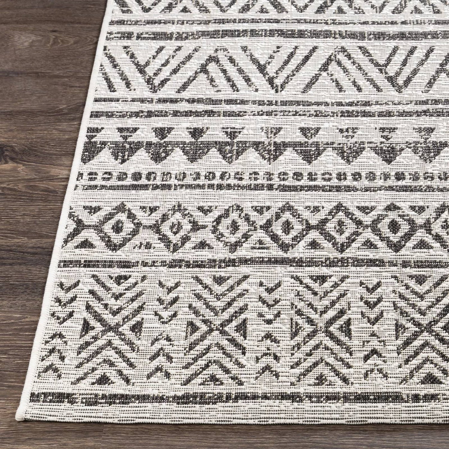 5 ft. x 8 ft. Black Off-White Chevron Coastal Boho Style Indoor Outdoor Area Rug - Tampa Home & Garden Store