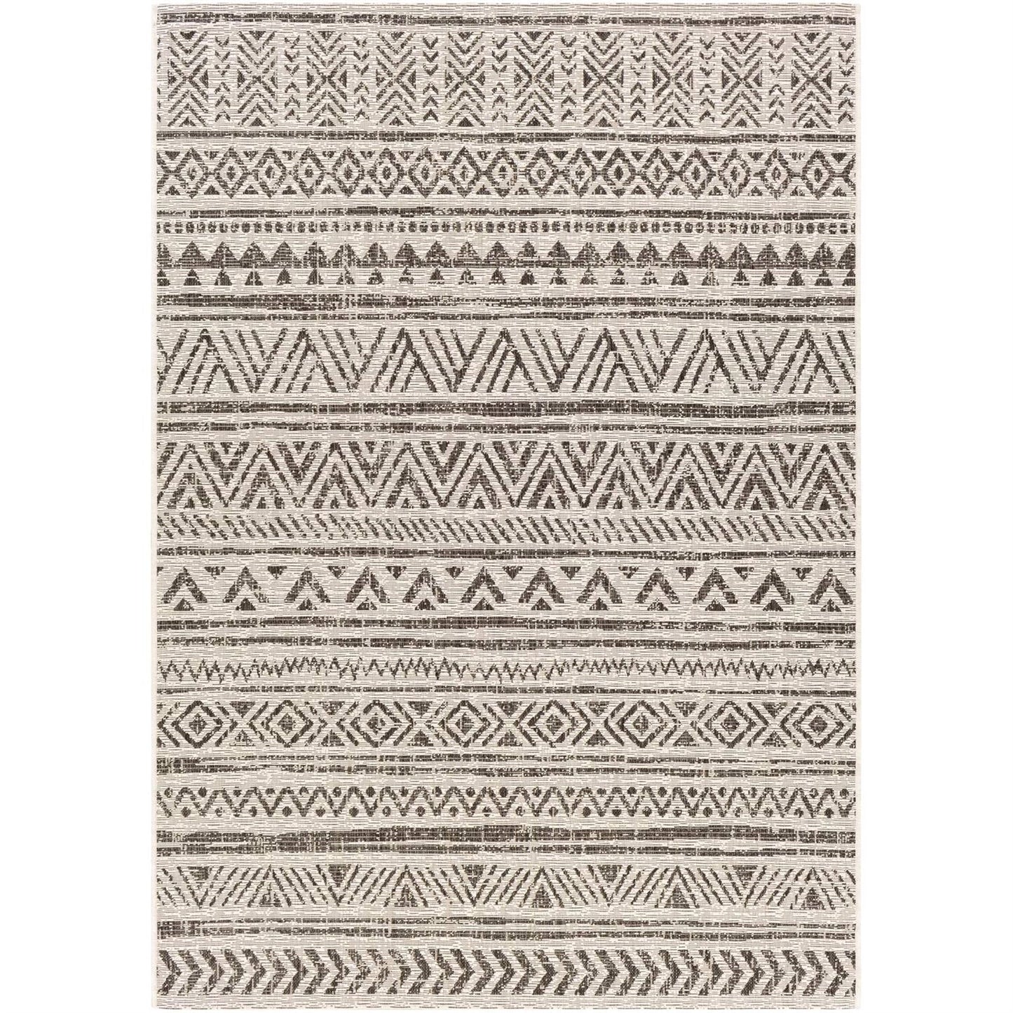 5 ft. x 8 ft. Black Off-White Chevron Coastal Boho Style Indoor Outdoor Area Rug - Tampa Home & Garden Store