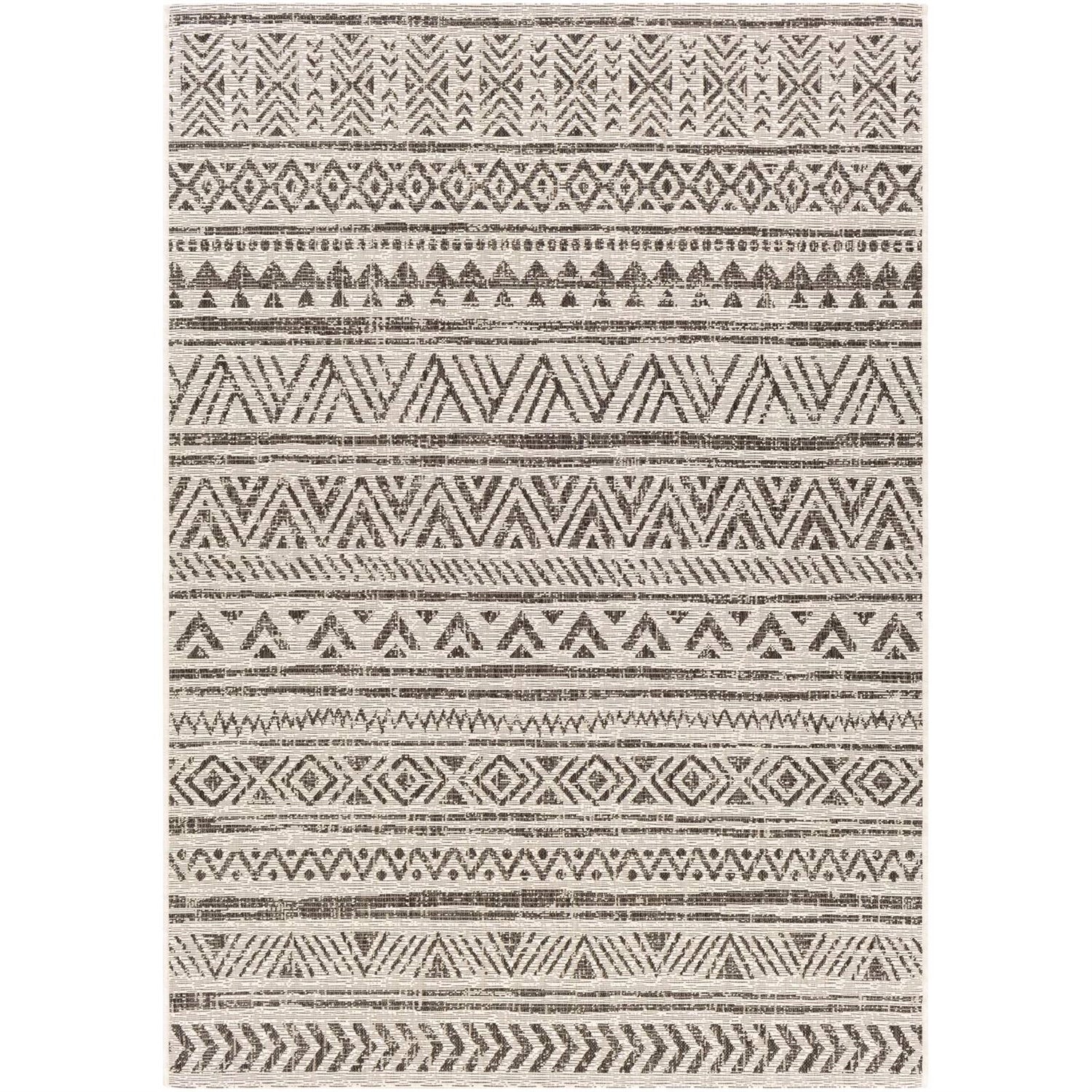 5 ft. x 8 ft. Black Off-White Chevron Coastal Boho Style Indoor Outdoor Area Rug - Tampa Home & Garden Store