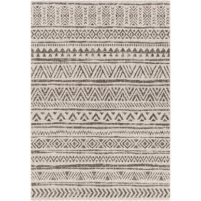 5 ft. x 8 ft. Black Off-White Chevron Coastal Boho Style Indoor Outdoor Area Rug - Tampa Home & Garden Store