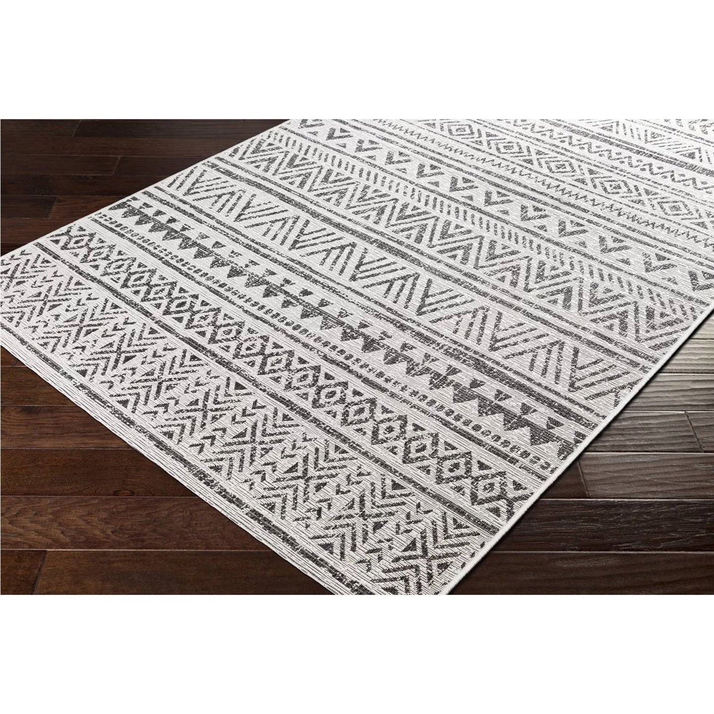 5 ft. x 8 ft. Black Off-White Chevron Coastal Boho Style Indoor Outdoor Area Rug - Tampa Home & Garden Store