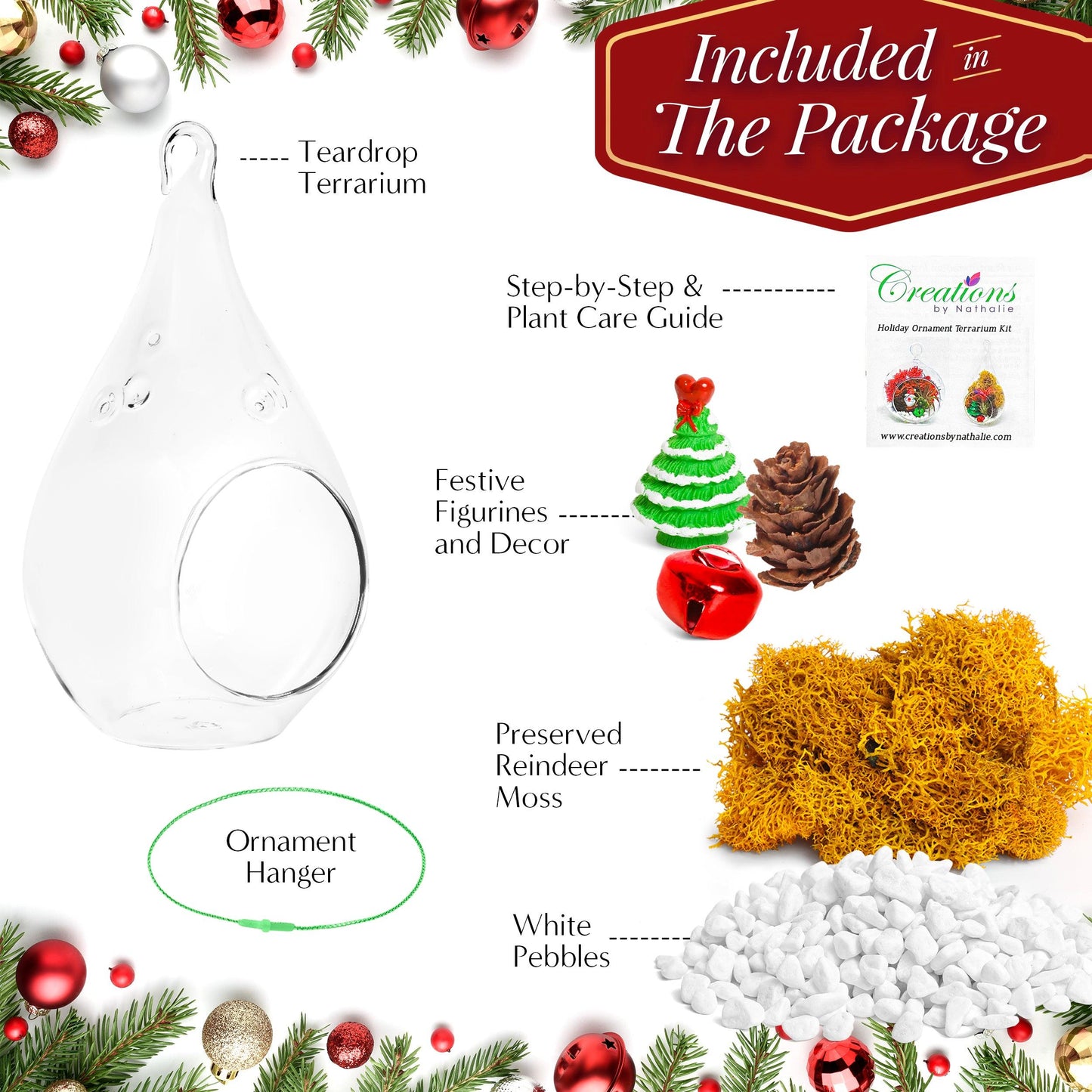 5" Teardrop Holiday Ornament Terrarium Kit | Glass