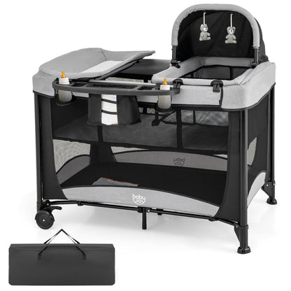 5-in-1 Portable Baby Playard with Cradle and Storage Basket