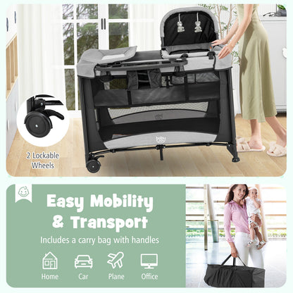 5-in-1 Portable Baby Playard with Cradle and Storage Basket