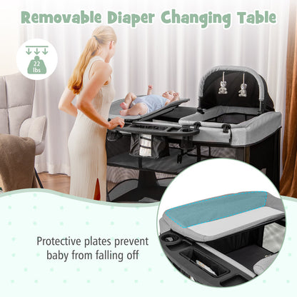 5-in-1 Portable Baby Playard with Cradle and Storage Basket