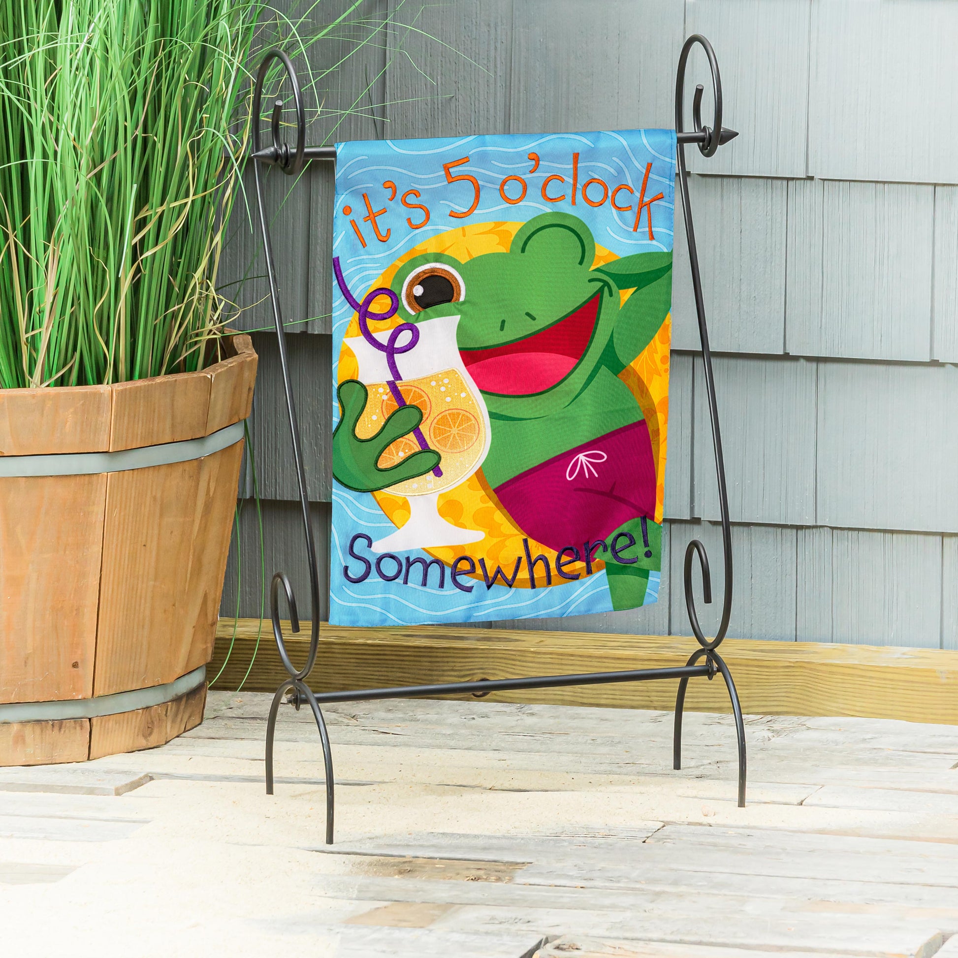 5 o Clock Frog Applique Garden Flag - Tampa Home & Garden Store