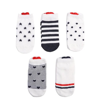 5 pairs Stevvex ankle socks set in white with star, stripe, hearts, polka dot on Tampa Home & Garden Store