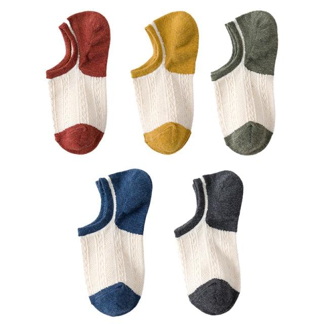5-pair Stevvex ankle socks set with 3D Harajuku cat hearts, cotton knit, colorful toe cuffs on Tampa Home & Garden Store