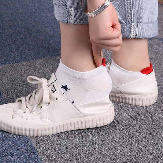 Stevvex ankle socks 5-pair white cotton with red heart heel accents and blue star motifs on Tampa Home & Garden Store