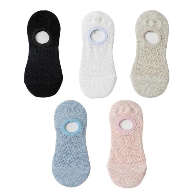 Stevvex five-pair invisible cotton ankle socks for women in black white beige blue pink on Tampa Home & Garden Store