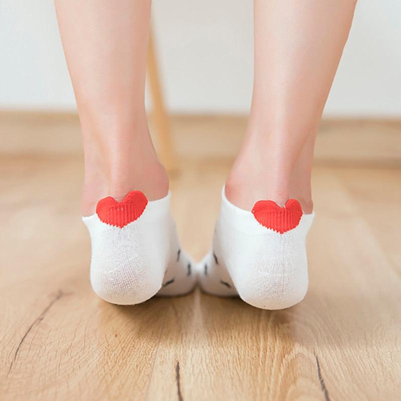 5-pair ankle socks Stevvex white cotton with red heart at heel for women on Tampa Home & Garden Store