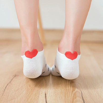5-pair ankle socks Stevvex white cotton with red heart at heel for women on Tampa Home & Garden Store