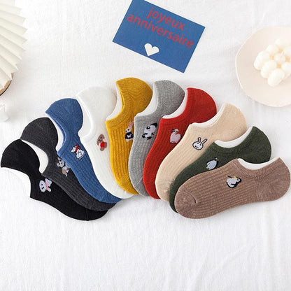 Stevvex 5-pair cotton ankle socks set with 3D Harajuku cat embroidery in assorted colors on Tampa Home & Garden Store
