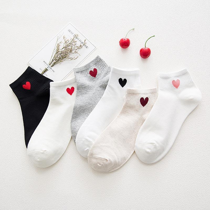 Stevvex 5-pair cotton ankle socks set with heart embroidery in black, white, gray, beige on Tampa Home & Garden Store