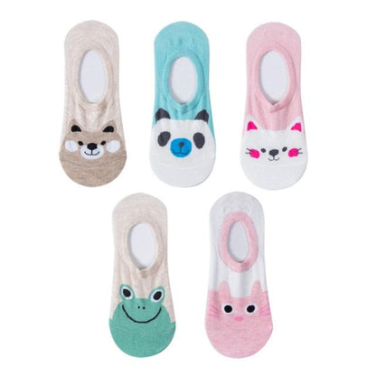 Stevvex invisible cotton ankle socks set of 5 with Harajuku animal faces for women on Tampa Home & Garden Store