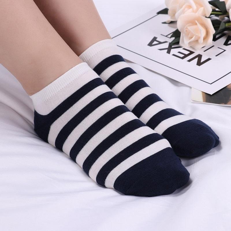 Ankle socks Stevvex navy striped cotton for women casual style on Tampa Home & Garden Store