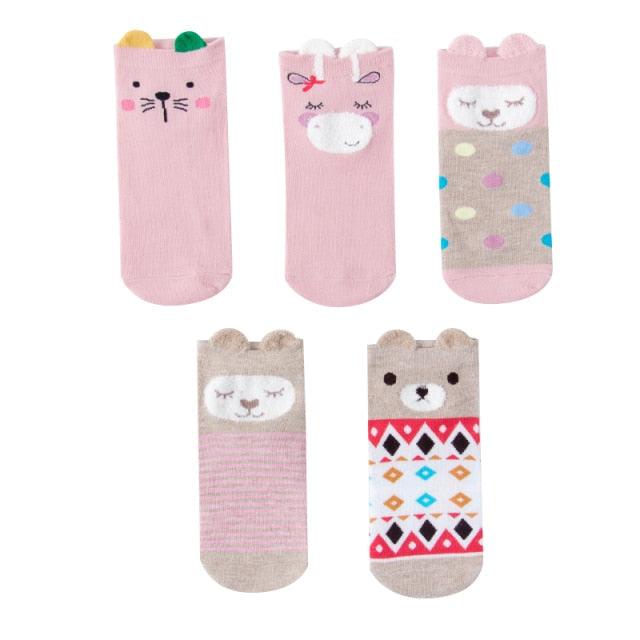 Stevvex 5 Pairs 3D Cartoon Harajuku Cat Cotton Ankle Socks Set for Women pink cat-face designs on Tampa Home & Garden Store