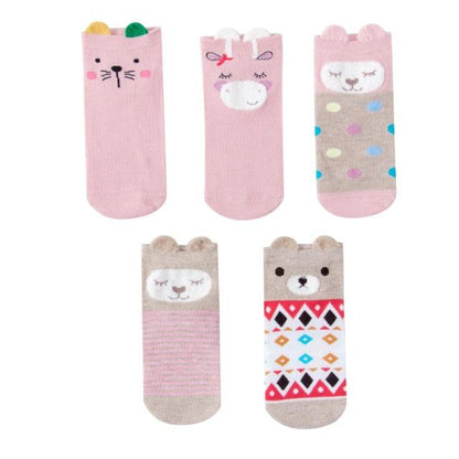 Stevvex 5 Pairs 3D Cartoon Harajuku Cat Cotton Ankle Socks Set for Women pink cat-face designs on Tampa Home & Garden Store