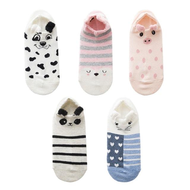 Stevvex 5-pair ankle socks set with 3D Harajuku cat designs, pastel stripes and hearts, cotton on Tampa Home & Garden Store