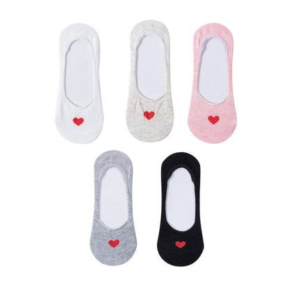 5-pair invisible cotton ankle socks white grey pink black with red heart accents on Tampa Home & Garden Store