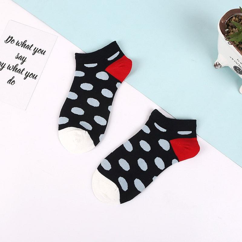 Stevvex ankle socks 2-pair set black with gray polka dots, white toes, red heel on Tampa Home & Garden Store