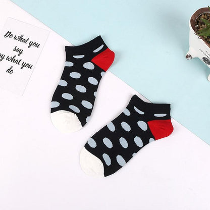 Stevvex ankle socks 2-pair set black with gray polka dots, white toes, red heel on Tampa Home & Garden Store