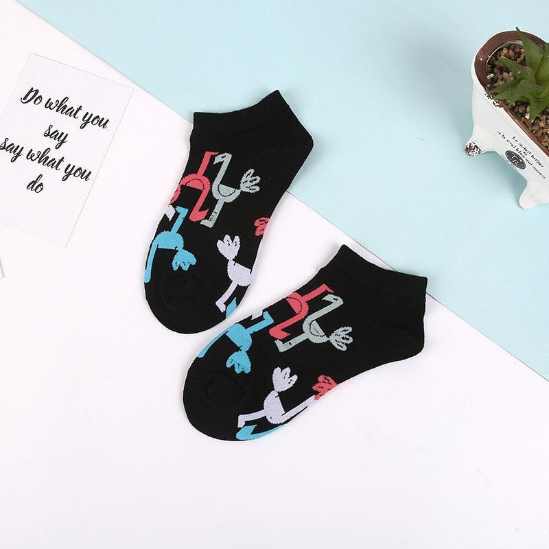 Ankle socks Stevvex black cotton with colorful animal print, 2 socks on Tampa Home & Garden Store