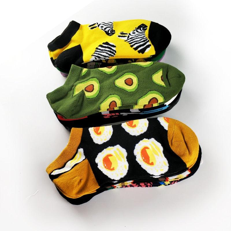 Stevvex ankle socks set with avocado, zebra and fried egg prints, 3 pairs on Tampa Home & Garden Store