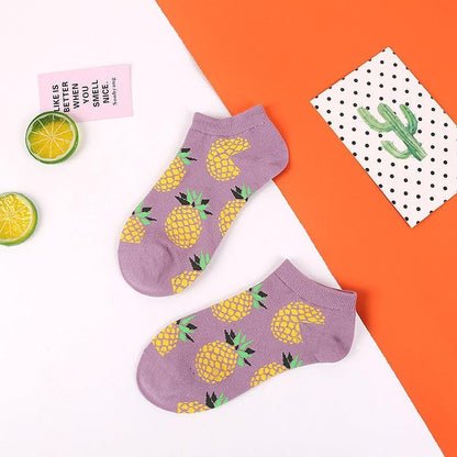 Stevvex pineapple pattern ankle socks lavender with yellow pineapples, 2 pairs on Tampa Home & Garden Store
