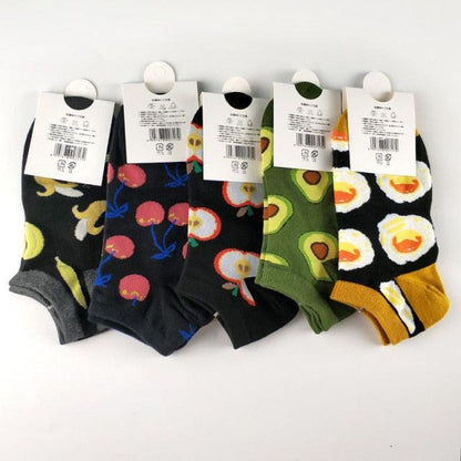 Stevvex 5-pair cotton ankle socks set with avocado, flamingo, zebra patterns unisex on Tampa Home & Garden Store
