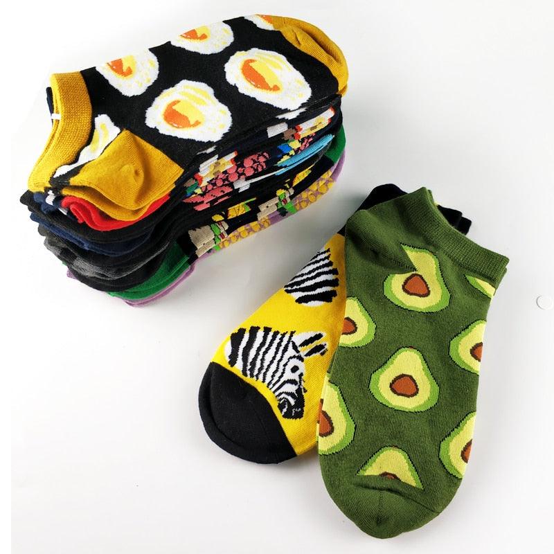 Ankle socks Stevvex 5 pair mix avocado zebra egg burger flamingo prints for men and women on Tampa Home & Garden Store