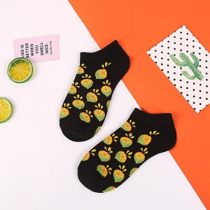 Stevvex two black ankle socks with bright pineapple pattern, cotton casual wear on Tampa Home & Garden Store