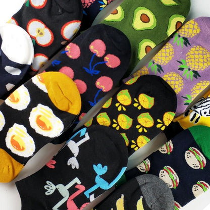 Ankle socks 5-pair set with animal, fruit and food prints in bright colors cotton blend casual on Tampa Home & Garden Store