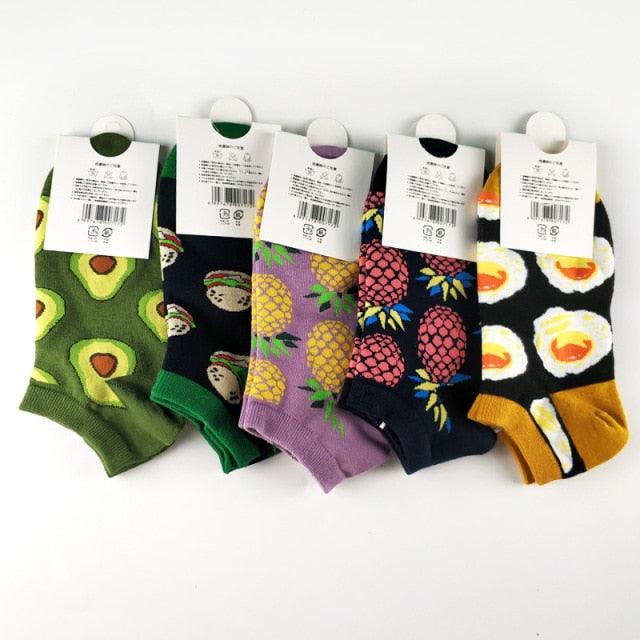 Stevvex ankle socks set of 5 with avocado, pineapple, omelet prints on pure combed cotton on Tampa Home & Garden Store
