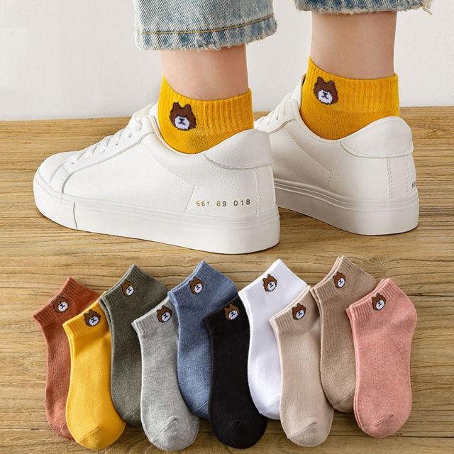 Stevvex crew socks 5-pair cartoon bear face pattern breathable cotton unisex colors on Tampa Home & Garden Store