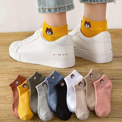 Stevvex crew socks 5-pair cartoon bear face pattern breathable cotton unisex colors on Tampa Home & Garden Store
