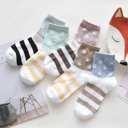 Stevvex 5-pair unisex crew socks pastel star-patterned and striped cotton material on Tampa Home & Garden Store