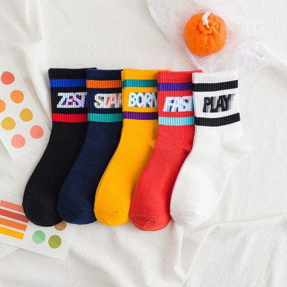 Stevvex five-pair unisex crew socks with cartoon faces, breathable cotton, bright colors on Tampa Home & Garden Store