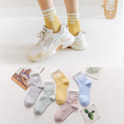 Stevvex 5-pair unisex crew socks set in pastel colors with cute cartoon faces breathable cotton on Tampa Home & Garden Store