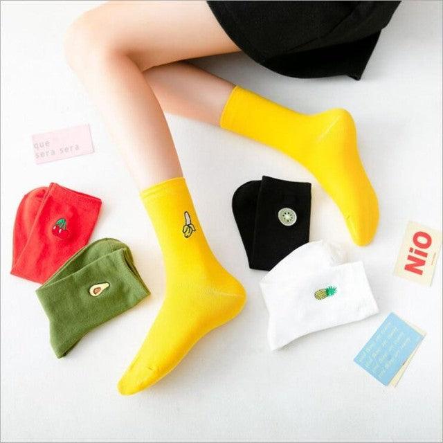 Stevvex crew socks 5-pair set, yellow with cartoon face patterns, breathable cotton, unisex on Tampa Home & Garden Store
