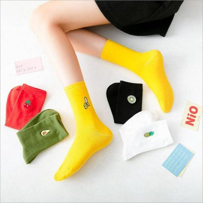 Stevvex crew socks 5-pair set, yellow with cartoon face patterns, breathable cotton, unisex on Tampa Home & Garden Store