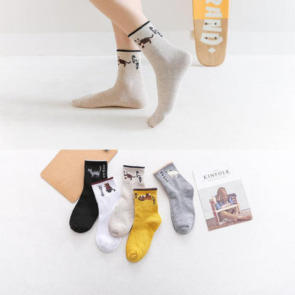5 Pairs Stevvex Crew Socks unisex cartoon face pattern, breathable cotton, assorted colors on Tampa Home & Garden Store