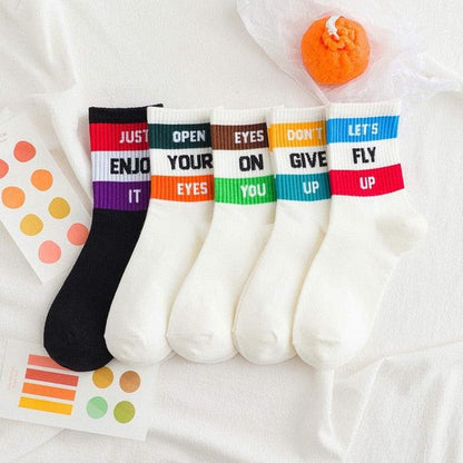 Stevvex crew socks set with white base and colorful cuff stripes; includes six socks, one black on Tampa Home & Garden Store