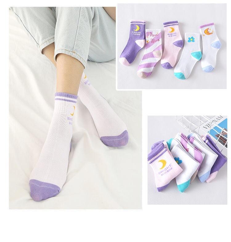 Stevvex crew socks 5-pair set white cartoon face patterns cotton socks for men and women on Tampa Home & Garden Store