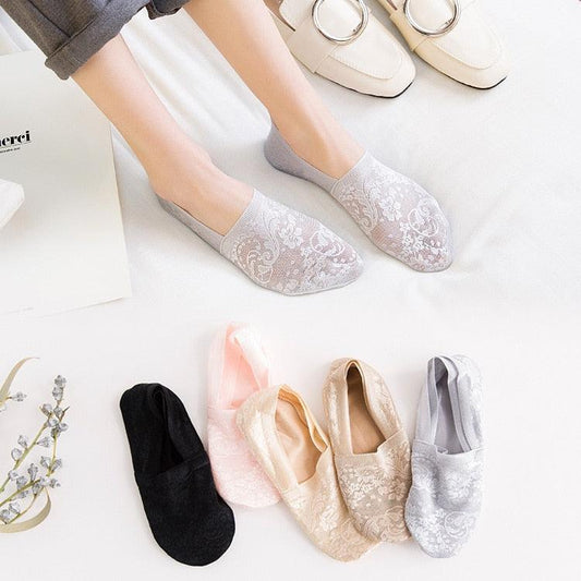 Stevvex lace flower ankle socks 5-pair set in 7 colors for women on Tampa Home & Garden Store