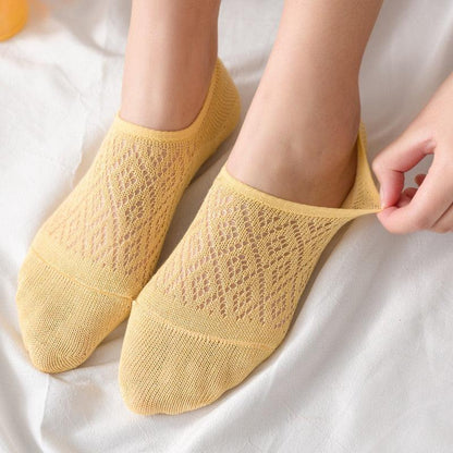 Stevvex women's silicone non-slip invisible socks in yellow mesh lace ankle no-show style on Tampa Home & Garden Store