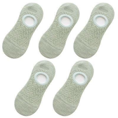 Stevvex women's silicone non-slip invisible ankle socks in light sage green mesh knit 5 pairs on Tampa Home & Garden Store