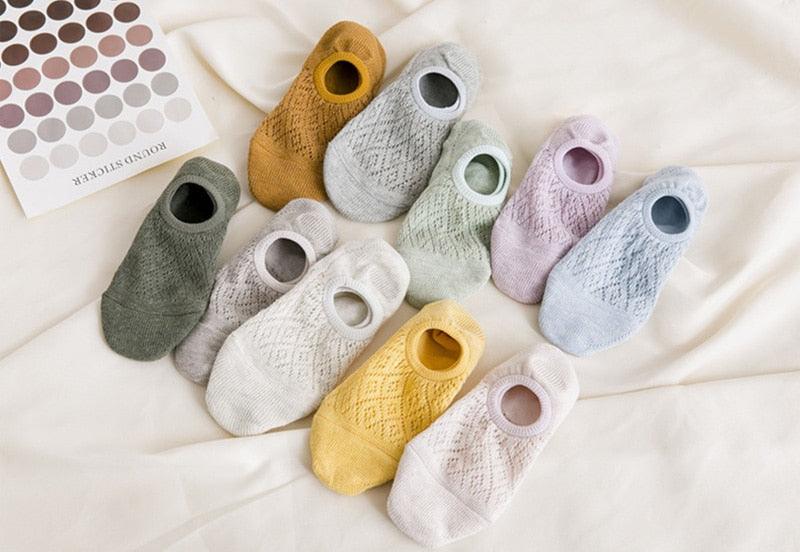 Stevvex footie socks set of 5 pairs silicone non-slip invisible ankle no-show mesh socks in assorted colors on Tampa Home & Garden Store
