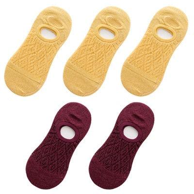 Ankle socks Stevvex 5-pair silicone non-slip invisible yellow burgundy for women on Tampa Home & Garden Store