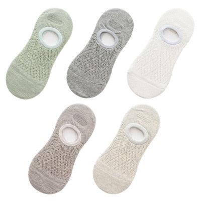 Stevvex five-pair silicone non-slip invisible ankle socks, mesh knit, solid pastel colors on Tampa Home & Garden Store
